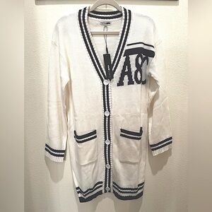 Fashion Nova Black and White Cardigan Sweater or mini dress pockets size M NWT